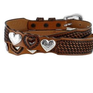 Western Silver Creek Collection woman's Silver Heart leather belt Size 38